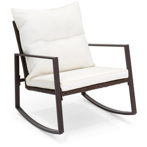 3-Piece Wicker Bistro Furniture Set w/ 2 Rocking Chairs, Glass Side Table