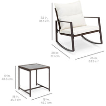 Load image into Gallery viewer, 3-Piece Wicker Bistro Furniture Set w/ 2 Rocking Chairs, Glass Side Table
