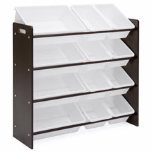 Load image into Gallery viewer, 4-Tier Kids Wood Toy Storage Organizer Rack w/ 12 Bins
