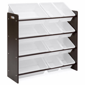 4-Tier Kids Wood Toy Storage Organizer Rack w/ 12 Bins