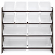 Load image into Gallery viewer, 4-Tier Kids Wood Toy Storage Organizer Rack w/ 12 Bins
