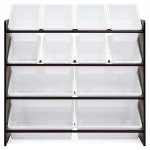 4-Tier Kids Wood Toy Storage Organizer Rack w/ 12 Bins