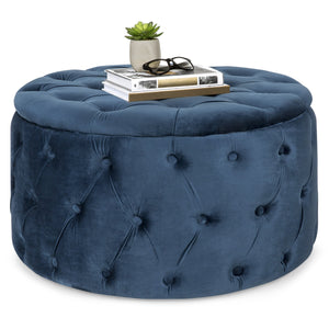 29.5in Round Button-Tufted Upholstered Velvet Footrest Accent Furniture