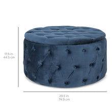 Load image into Gallery viewer, 29.5in Round Button-Tufted Upholstered Velvet Footrest Accent Furniture
