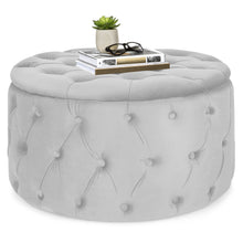 Load image into Gallery viewer, 29.5in Round Button-Tufted Upholstered Velvet Footrest Accent Furniture
