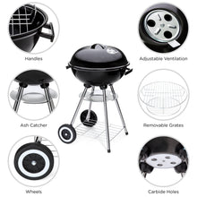 Load image into Gallery viewer, 18in Charcoal Barbecue Grill w/ Storage Rack, Detachable Legs, 2 Wheels
