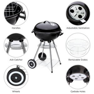 18in Charcoal Barbecue Grill w/ Storage Rack, Detachable Legs, 2 Wheels