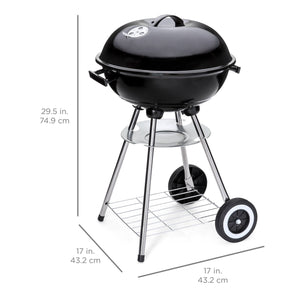 18in Charcoal Barbecue Grill w/ Storage Rack, Detachable Legs, 2 Wheels