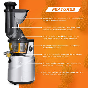 150W 60RPM Fruit Vegetable Cold Press Juicer Extractor w/ 3in Chute, Jug