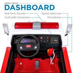 12V Kids Police Fire Engine Ride-On Truck w/ Remote Control, Water Hose