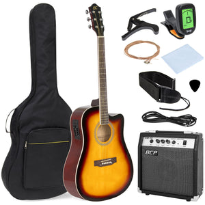 41in Full Size Acoustic Electric Cutaway Guitar Set w/ 10-Watt Amp, Case