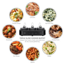 Load image into Gallery viewer, 4.5qt 300W Triple Slow Cooker Server w/ 3x 1.5-Quart Pots, Adjustable Temp
