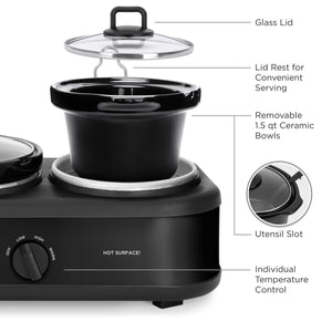 4.5qt 300W Triple Slow Cooker Server w/ 3x 1.5-Quart Pots, Adjustable Temp
