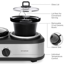 Load image into Gallery viewer, 4.5qt 300W Triple Slow Cooker Server w/ 3x 1.5-Quart Pots, Adjustable Temp
