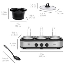 Load image into Gallery viewer, 4.5qt 300W Triple Slow Cooker Server w/ 3x 1.5-Quart Pots, Adjustable Temp
