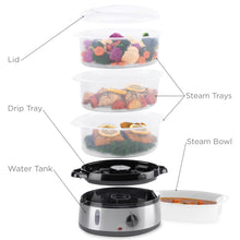 Load image into Gallery viewer, 9.5qt 800W 3 Tier BPA-Free Electric Food Steamer w/ Timer, Auto Shutoff

