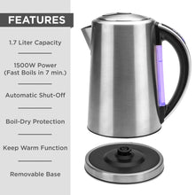 Load image into Gallery viewer, 1.7L 1500W Stainless Steel Electric Kettle W/ LED Display, Auto Shutoff
