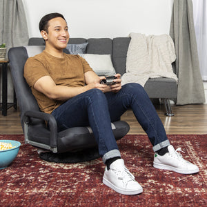 360-Degree Swivel Gaming Floor Chair w/ Armrest Handles, Adjustable Backrest
