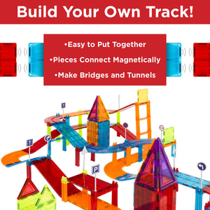 105-Piece Kids Magnetic Tile Car Race Track STEM Building Toy Set w/ 2 Cars