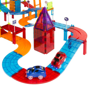 105-Piece Kids Magnetic Tile Car Race Track STEM Building Toy Set w/ 2 Cars