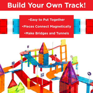 212-Piece Kids Magnetic Tile Car Race Track STEM Building Toy Set w/ 2 Cars