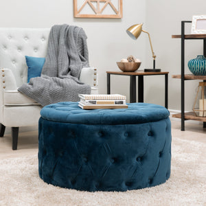 29.5in Round Button-Tufted Upholstered Velvet Footrest Accent Furniture