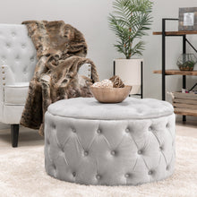 Load image into Gallery viewer, 29.5in Round Button-Tufted Upholstered Velvet Footrest Accent Furniture
